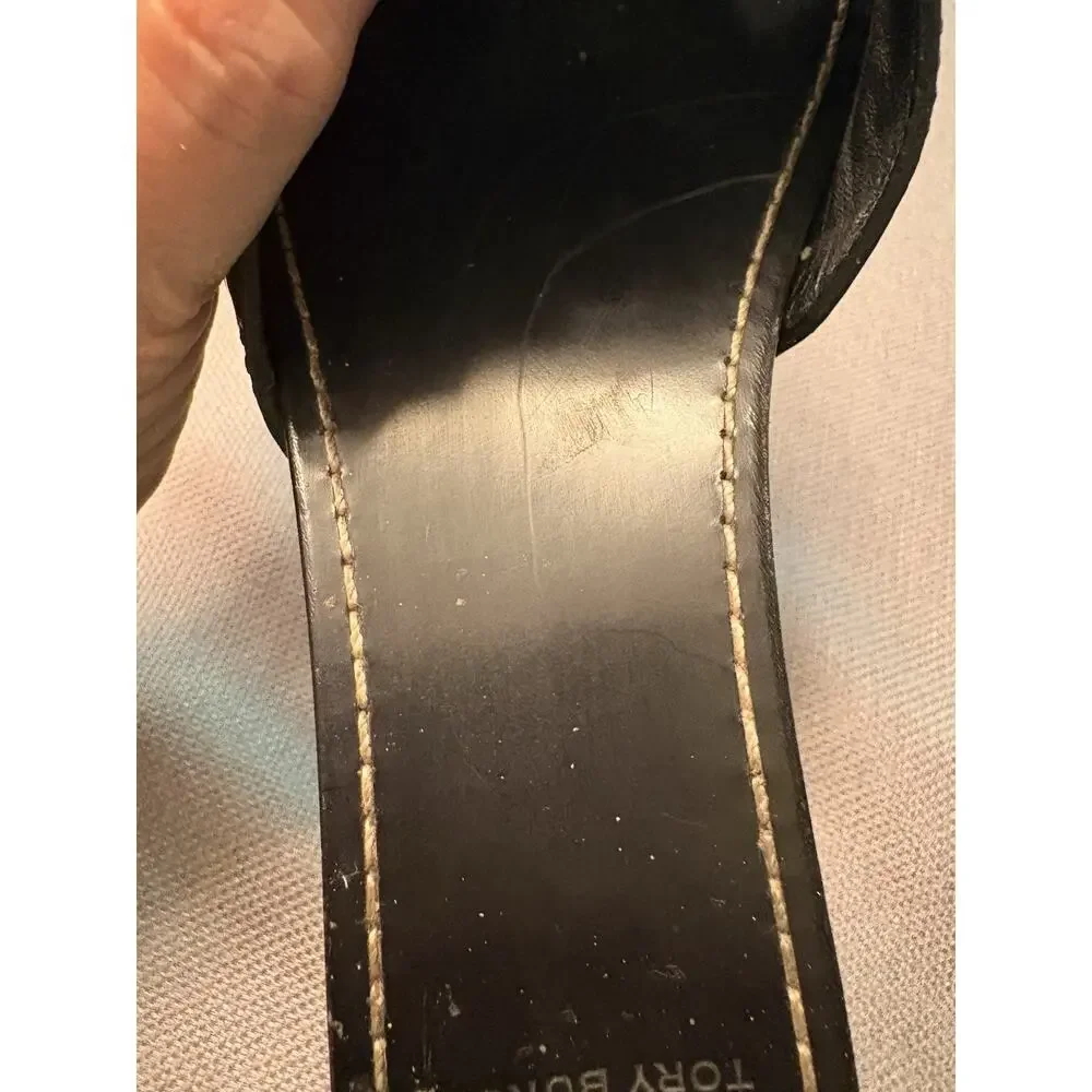 Tory Burch Sz 9 Place Patent Leather Wedge Heel Slip On Sandals